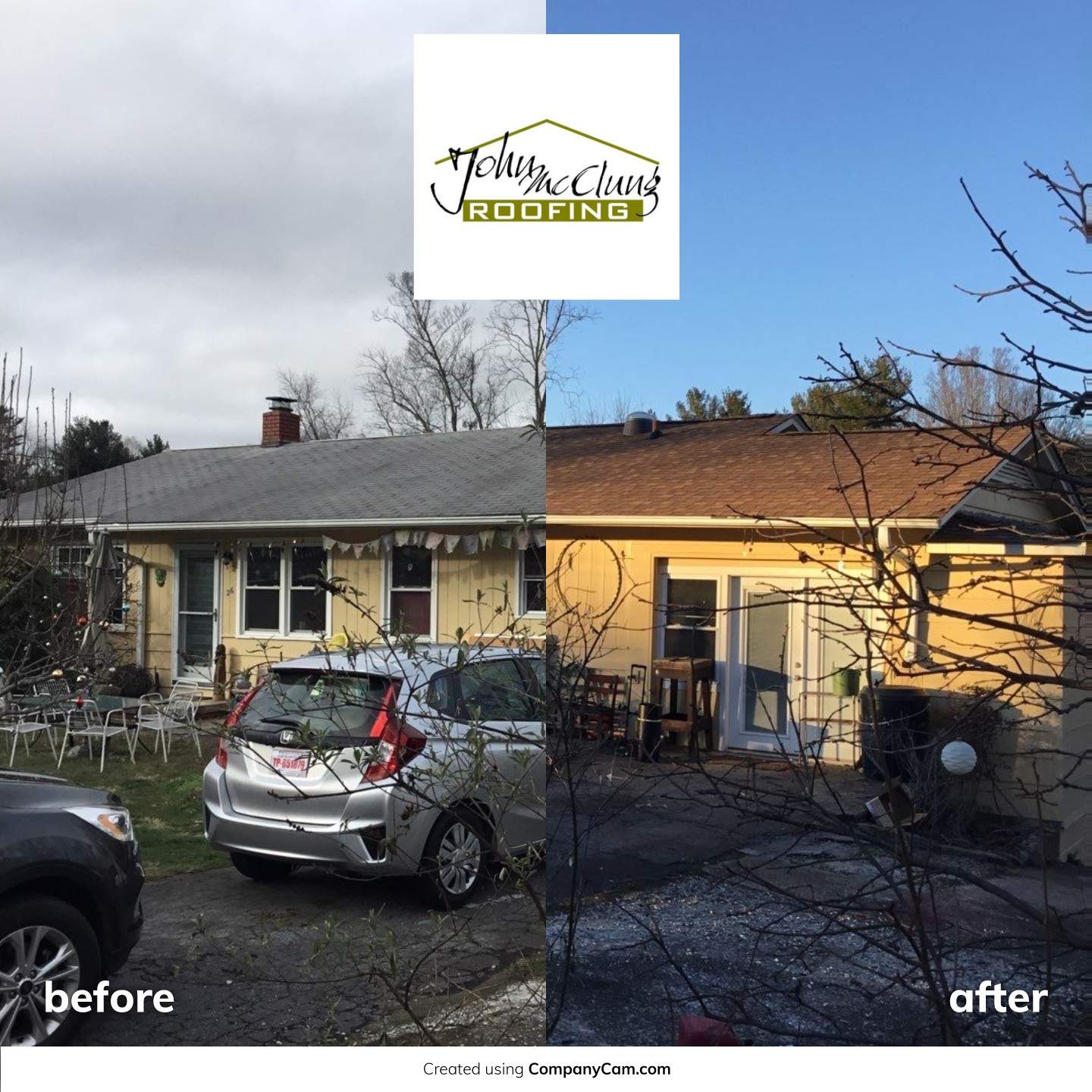 Before and after of a house roofing